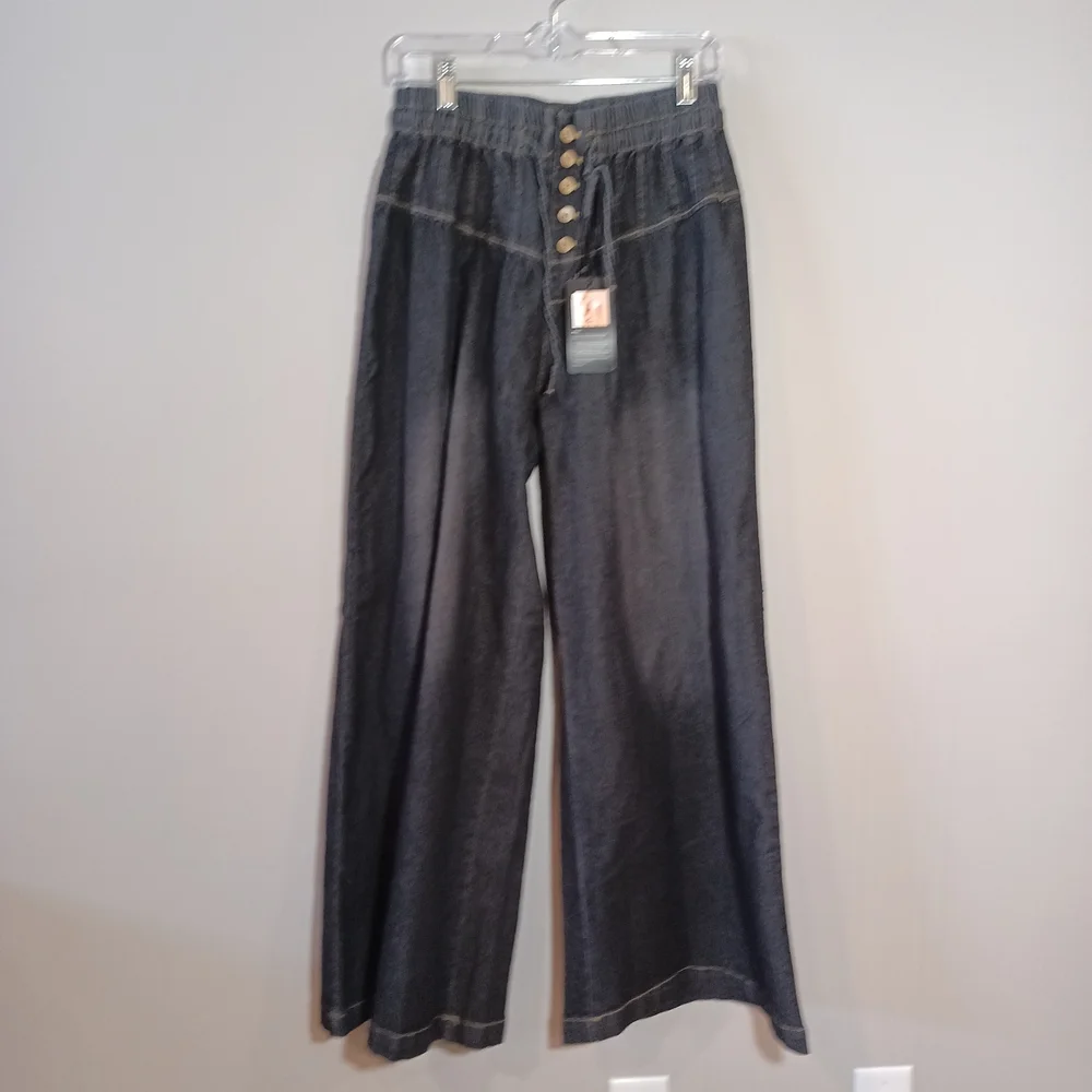 Chartou Baggy Wide Leg Jeans Elastic Mid Waist Dark Wash Size M New - Picture 2 of 10